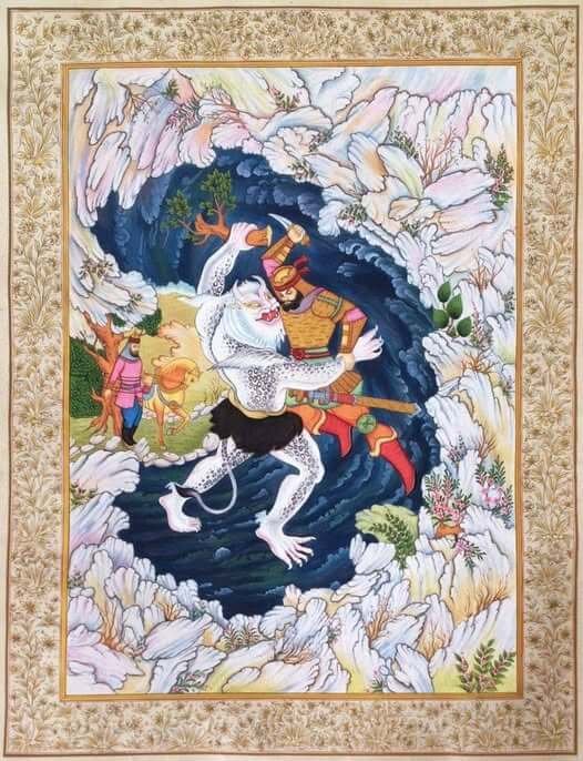 Illustration from Shahnameh of Ferdowsi - Rostam slays the Div-e Sepid